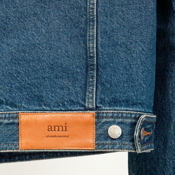 AMI "Used Blue" Weathered Patch-Pocket Denim Jacket - Picture 8 of 11
